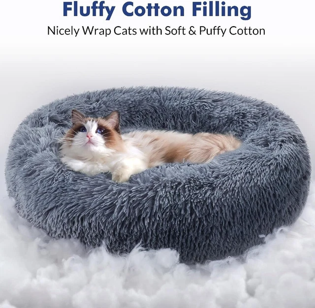 Rabbitgoo Donut Plush Pet Dog Cat Bed Fluffy Soft Warm Calming Cushion 20/24" 3