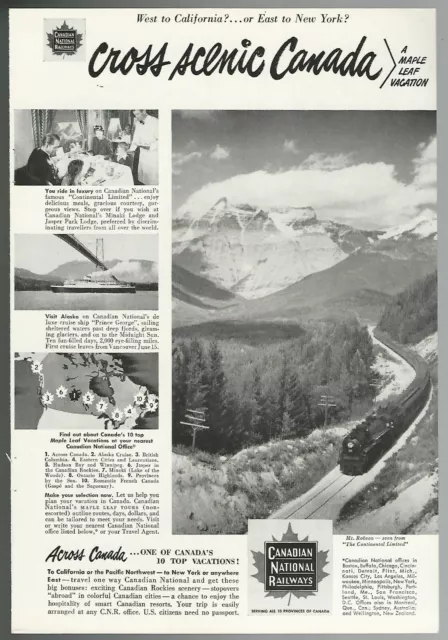 1951 CANADIAN NATIONAL RAILWAY advertisement, Mt Robson, CNR Continental Limited