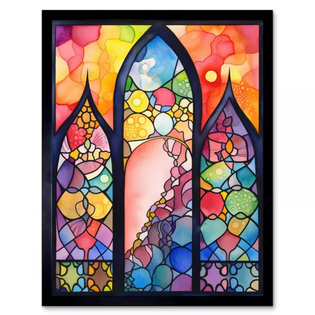 Stained Glass Window Modern Folk Art Abstract Framed Art Picture Print 12x16