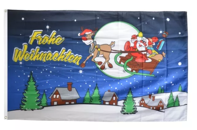 Fahne Frohe Weihnachten Rentier und Weihnachtsmann Flagge Schlitten Hissflagge 9