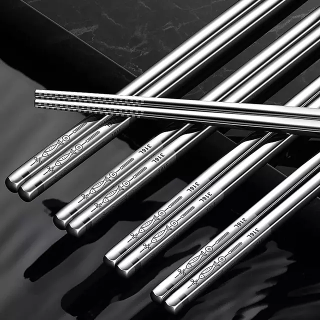 5 Pairs 316L Stainless Steel Chopsticks-Reusable Chopsticks Dishwasher Safe, 23.