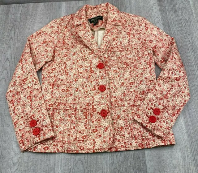 Eddie Bauer Womens Pink Tan Floral Long Sleeve Blazer Jacket Size S Pockets