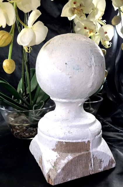 Newel Post Finial - Architectural Salvage - Shabby White - 9.5"T x 5.25"W