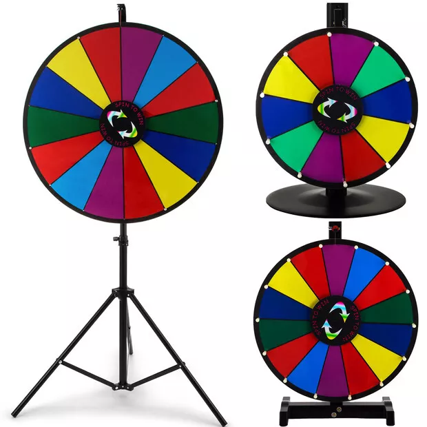 24"/18"/15" Round Color Prize Wheel Spinning Game Dry Erase Fortune With Stand