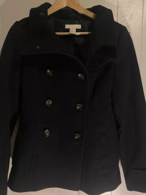 H&M Long Sleeve Collared Black Cotton Stretch Double Breasted Jacket Size 4