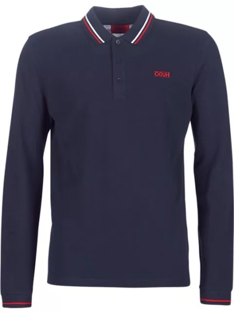 HUGO Men's Polo Long Sleeves Reverse Logo In Navy Red White Donol194 5041418