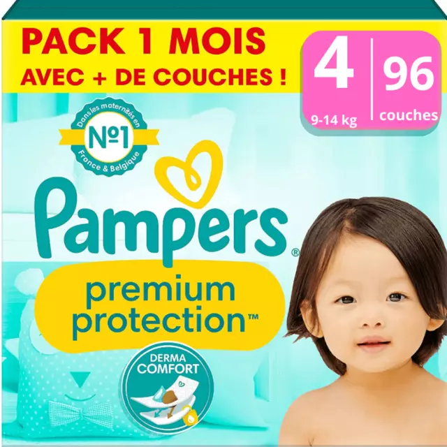 Pack De 96 Couches Pampers Premium Protection Taille 4 (9 - 14 kg) Bébé Changes