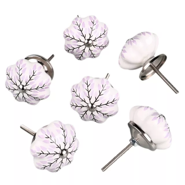 6 Pcs Céramique Boutons Tiroirs Placard Poignées de Porte Vintage Branche Rose