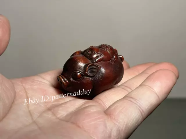 “母子福猪” Woodcarving Handicrafts Ornaments Handmade Collections Zodiac Pig Statues