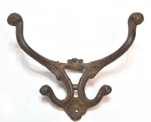 Large Victorian Style  Cast Iron Wall Mount Hat / Coat Hook 4 Prong