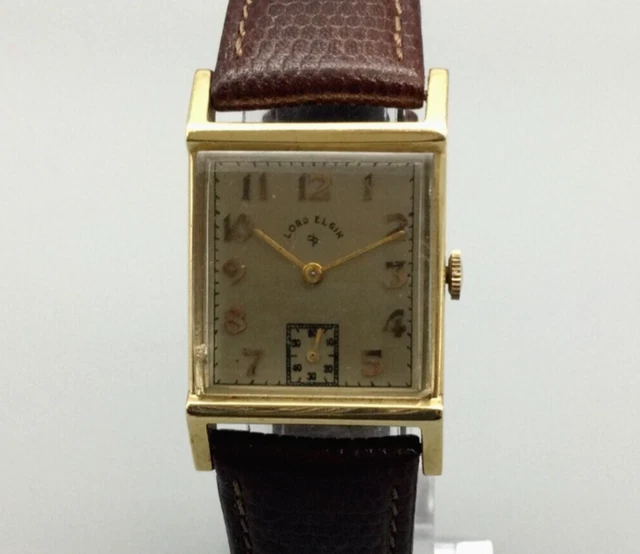 VINTAGE LORD ELGIN Watch Men 14K Gold Small Seconds Rectangle Dial