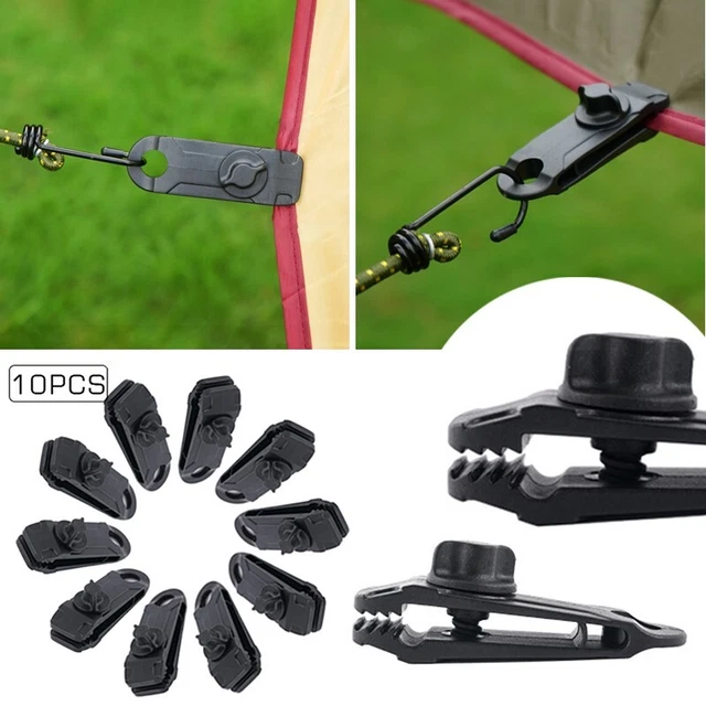 10 Clips De Tente + 10 Cordes Élastiques - Accessoires Camping Solides Pour Fixation Auvent Et Tente