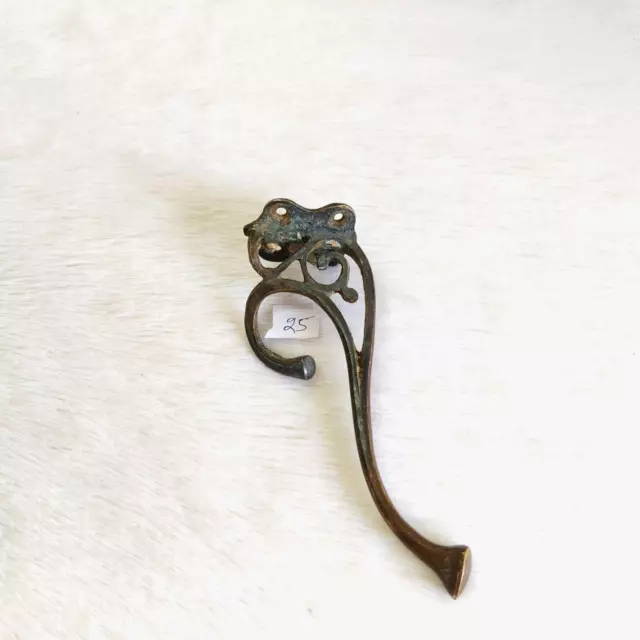 19c Vintage Rare Victorian Brass Wall Hooks Hanger Rich Patina Decorative 25