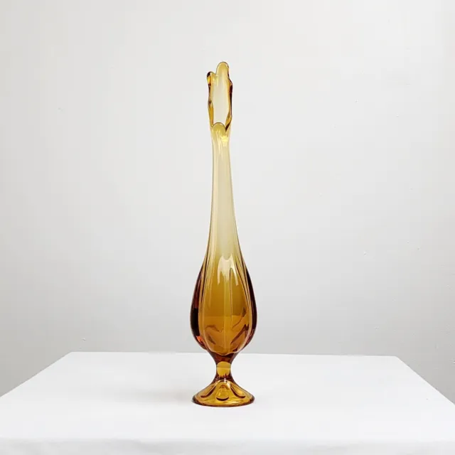 Viking Glass Amber Swung Epic 6 Petal Vase #1465 MCM Vtg Studio Art Glass 16.5"