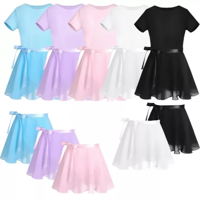 Kids Girls Ballet Dress Outfits Tutu Gym Leotard Dance Bodysuit+Chiffon Skirt