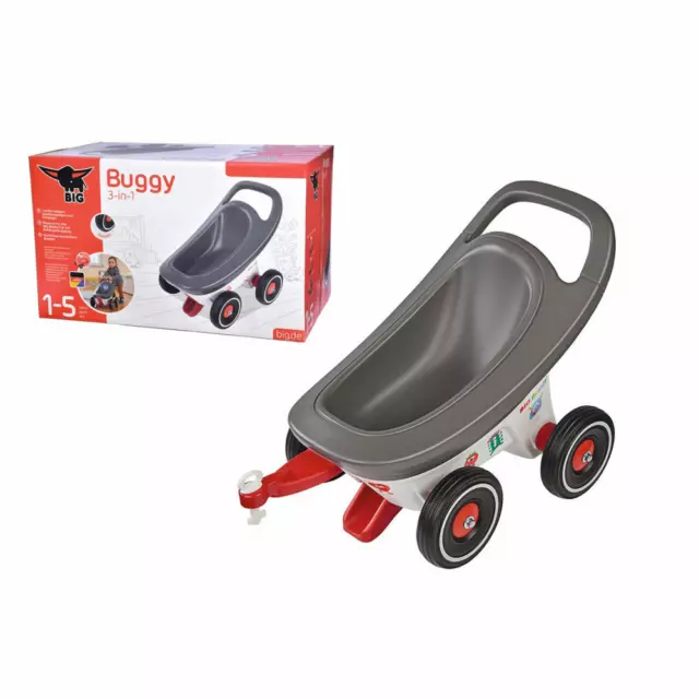 BIG Buggy Lauflernwagen Puppenwagen Lauflern Wagen Anhänger für Bobby Car Grau