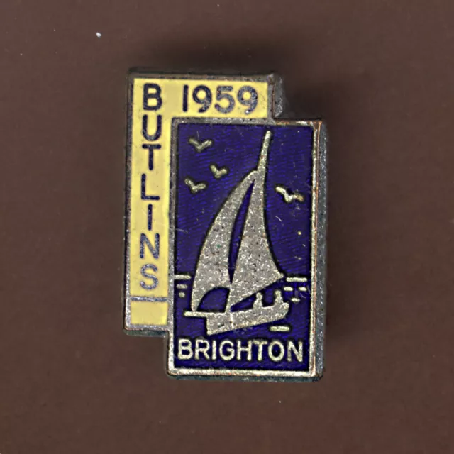 Butlins  Brighton 1959 Yellow & Blue Vintage Enamel Original  Pin Badge