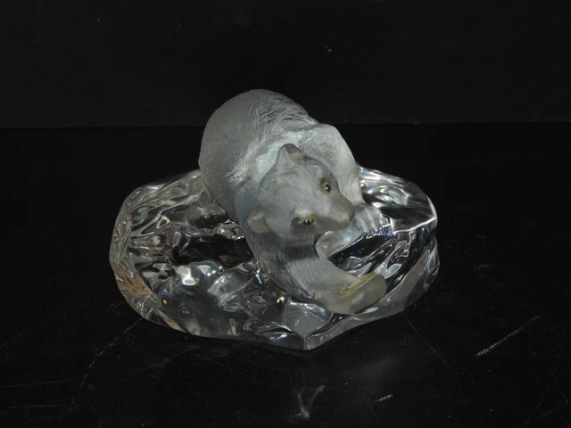 Igor Carl Faberge France Signed Crystal Bear Fishing Iceberg, No Fish