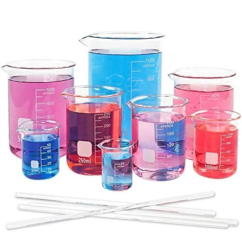 8pcs Glass Graduated Beaker Set 25, 50, 100, 200, 250, 400, 500, 1000ml, Glas...