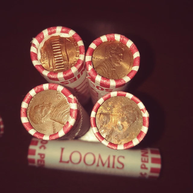 Lot Of 5 1C Coin Rolls From Loomis Box Free Shipping Included
