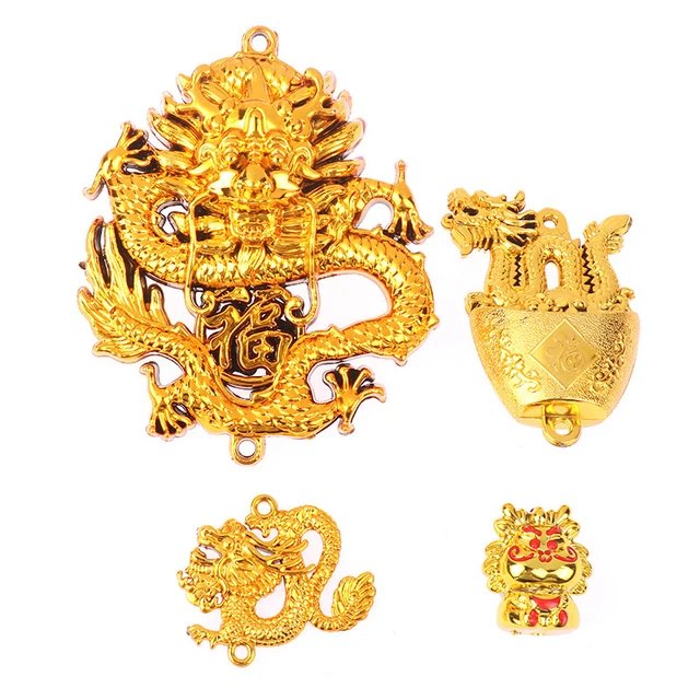 New Year Of The Gold-plated Plastic Dragon Pendant DIY Lucky Dragon Mascot LEI