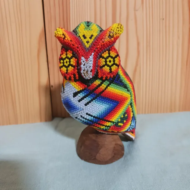 Owl Glass Beaded Mexican Huichol Folk Art Figurine