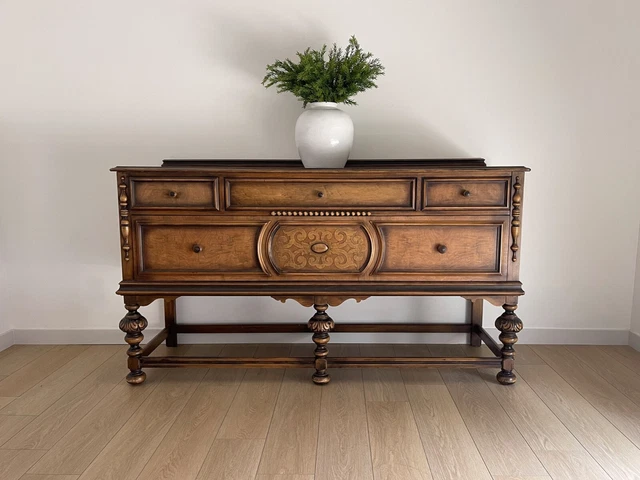 Vintage 1920s Berkey and Gay Sideboard Buffet Server Table - Jacobean Style Vintage 1920s Berkey and Gay Sideboard Buffet Server Table - Jacobean Style