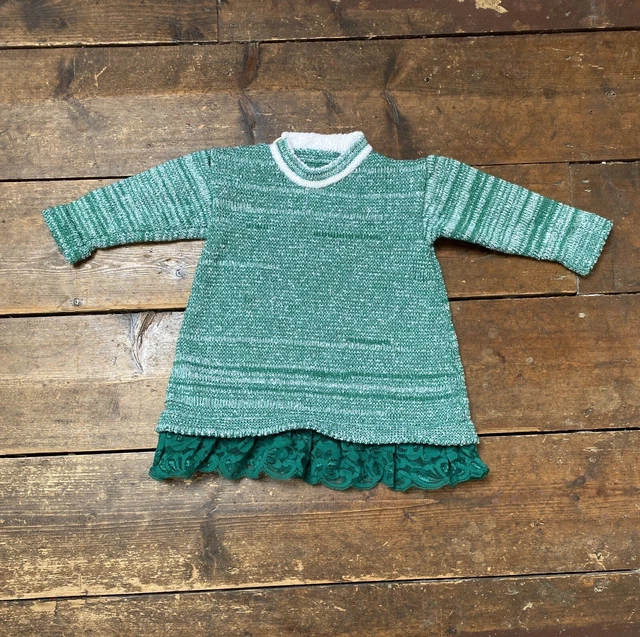 Abito vintage per bambine lavorato a maglia età 6-9-12 mesi verde maniche lunghe anni '70