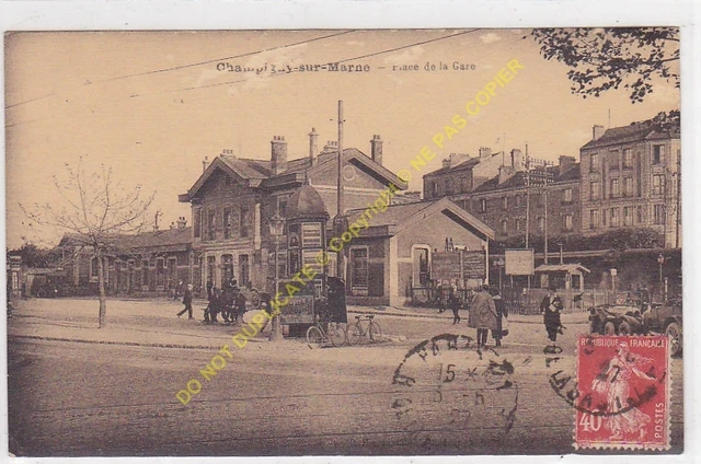CPA 94500 Champigny On Marne Place Station Animation Edit 1927