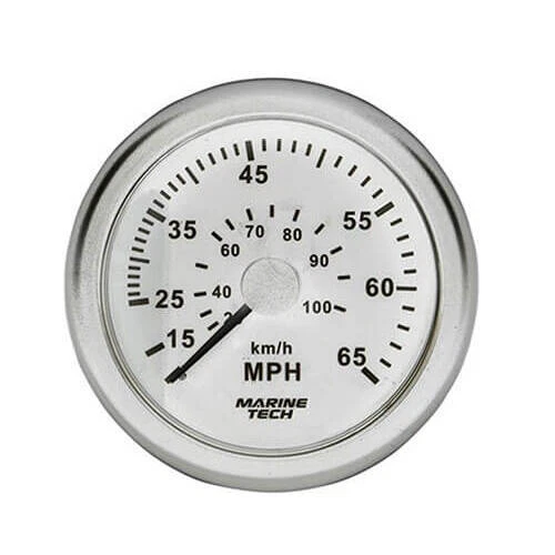 WHITE 12/24V Land Marine Speedometer (0-65mph) Moving-Magnet Anti-Vibration IP67