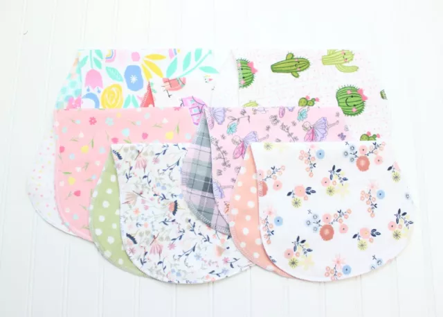 Baby Girl Burp Clothes, set of 7, baby gift, soft flannel burp