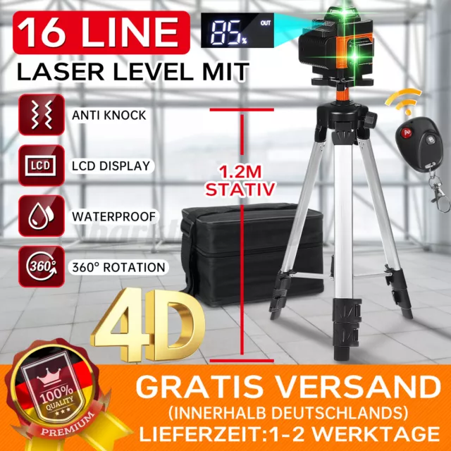 Rotary 16 Lines Self Leveling Laser Level 4D Green Beam Automatic Measuring Tool