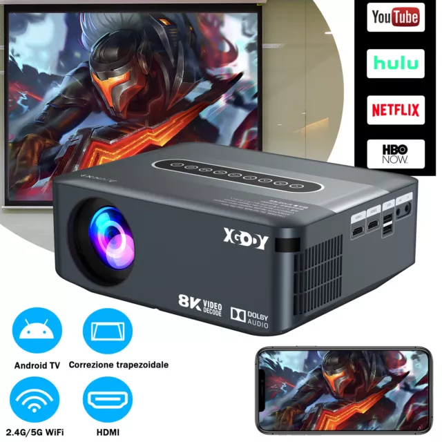 4K Smart Projector LED 12000Lms HD 5G WiFi Bluetooth Android TV Home Theater UK