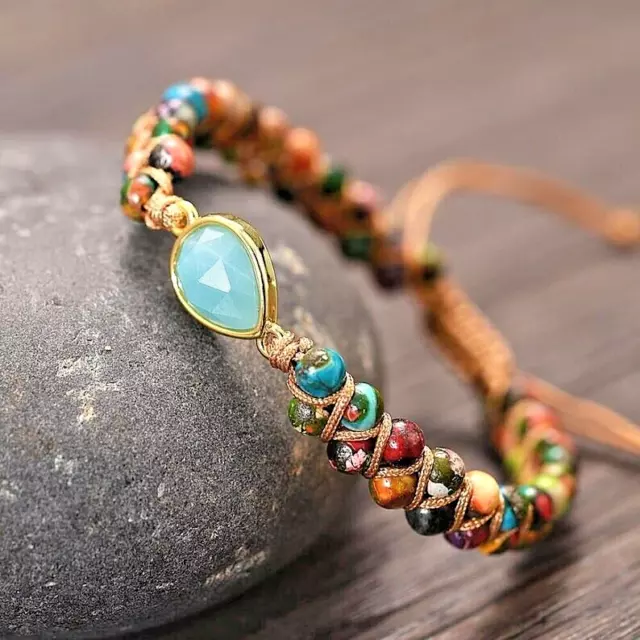 Genuine Amazonite Beaded Handmade Healing Reiki Chakra Boho Women Bracelet Gifts