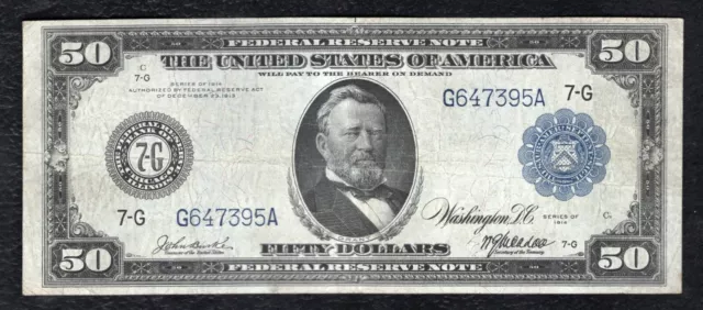 Fr. 1048 1914 $50 Fifty Dollars Frn Federal Reserve Note Chicago, Il Very Fine