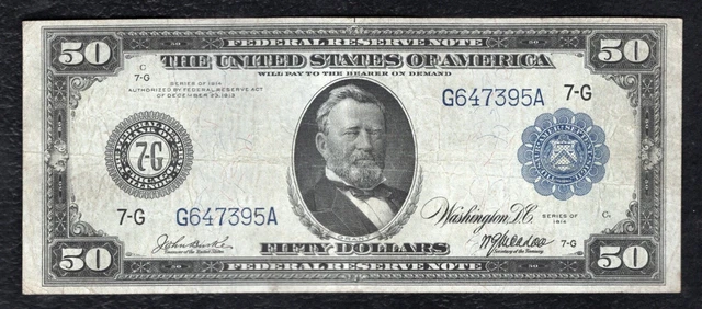 Fr. 1048 1914 $50 Fifty Dollars Frn Federal Reserve Note Chicago, Il Very Fine Fr. 1048 1914 $50 Fifty Dollars Frn Federal Reserve Note Chicago, Il Very Fine