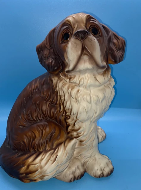 St. Bernard Puppy Dog Figurine Signed Ceramic Painted Japan 9.5"  2