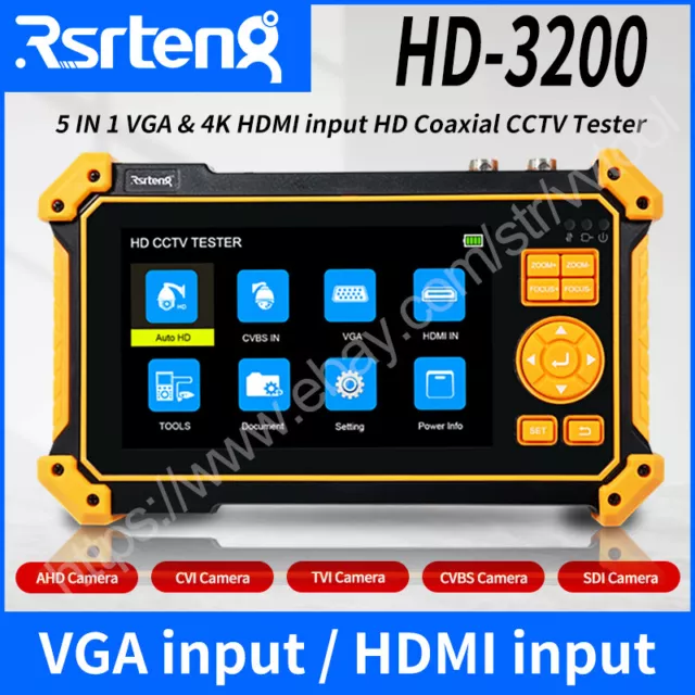 Rsrteng 5inch 4K 8MP CVI TVI AHD SDI HDMI&VGA input Analog Camera Tester HD-3200