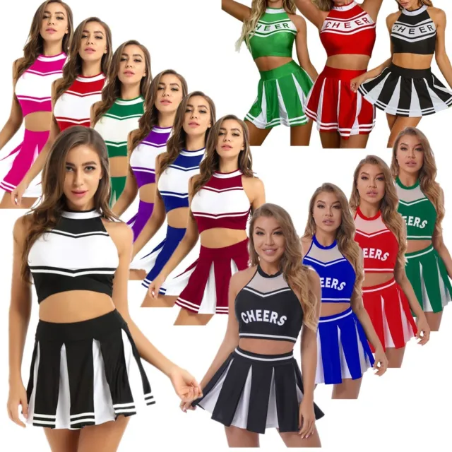 Adult Women Cheerleader Uniform Outfit School Girl Cosplay Costume Fancy Dress 2