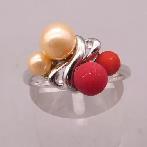 Ring Silber 925 Sterling unglaubliches Designermeisterwerk  Koralle Perlen