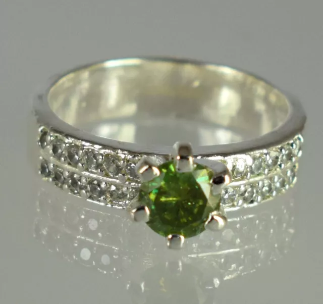 14K White Gold Plated Round Cut Simulated Green Peridot Stunning Solitaire Ring 2