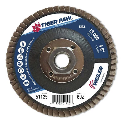 Tiger Paw™ Ty29 Coated Abrasive Flap Disc, 4-1/2 In, 60 Grit, 5/8 Arbor, 13,000