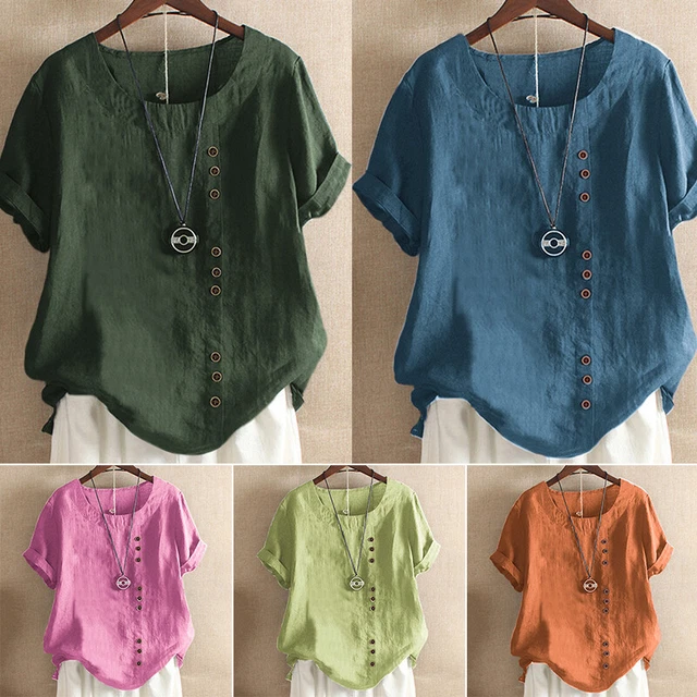 Chemisier Été Femme Qixiu - Coton Et Lin Ample | Blanc Manches Courtes Grande Taille