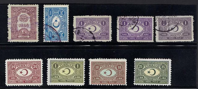 Tuerkei 1920-30's Sammlung Von 9 Ausgaben Umsatz Briefmarken 5 Gebraucht 4 Mint