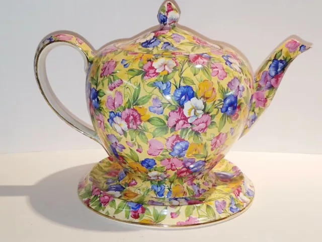 Tea Pot Chintz Grimwades Sweet Pea Royal Winton England 6 cup Flowers w/ Trivet