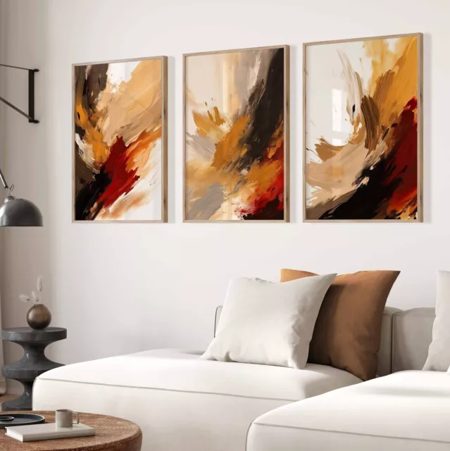 Abstract Print Set Of 3  Warm Modern Wall Art Picture Home