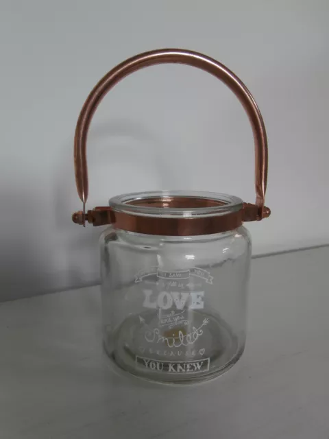 Porte-Bougie En Verre À Thème Straits Love Lanterne Avec Poignée Effet Cuivre Neuf