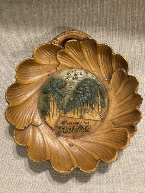 Vintage Mid Century Burwood Florida Carved Wood Composite Tray 