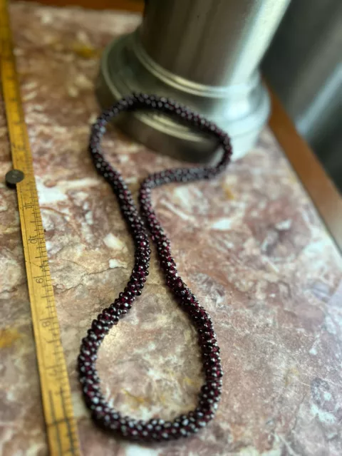 Vintage Natural Czech Garnet 24” Solid Heavy Necklace Triple Twined No Clasp