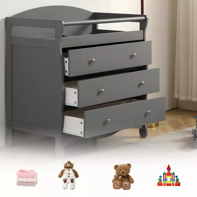 Baby Changing Table Nursery Station w/ 3 Drawer for Changing Diaper Clothe Gray